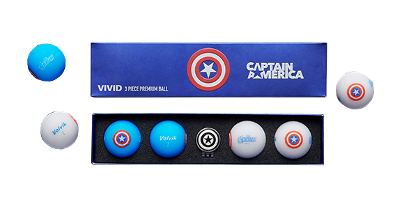 Marvel Captain America Volvik Vivid 4 Balls with a Ball Marker Set