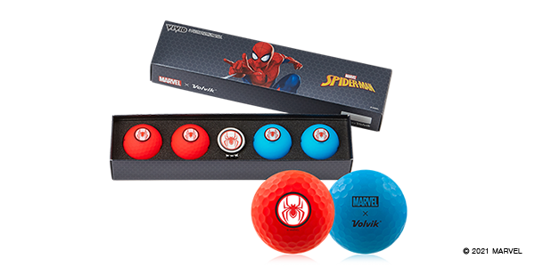 Marvel Spider Man Volvik Vivid 4 Balls with a Ball Marker Set